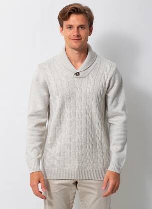 Pull maille torsadée manches longues beige CAMBRIDGE homme
