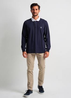 Polo manches longues manches longues bleu CAMBRIDGE homme