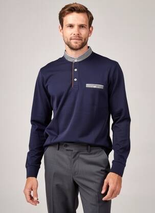 Polo manches longues manches longues bleu CAMBRIDGE homme