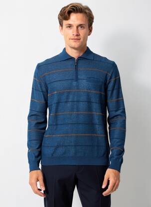 Pull col polo manches longues bleu RHODAMEL homme