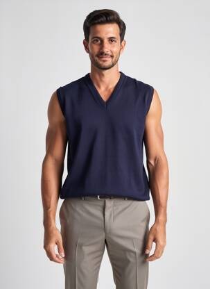 Pull stretch sans manche bleu RHODAMEL homme