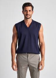 Pull col v sans manche bleu RHODAMEL homme