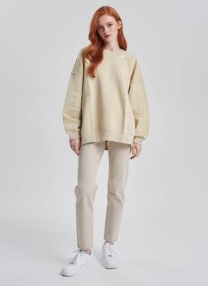 Sweat-shirt broderie manches longues beige NIKE femme