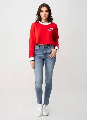 Sweat-shirt coupe over-size manches longues rouge NIKE femme