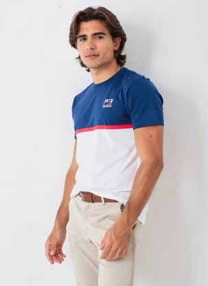 T-shirt broderie manches courtes bleu CAMBERABERO homme