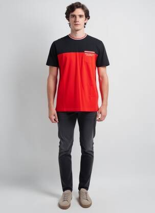 T-shirt broderie manches courtes rouge CAMBERABERO homme