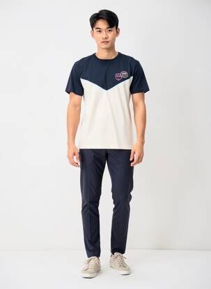 T-shirt broderie manches courtes bleu CAMBERABERO homme