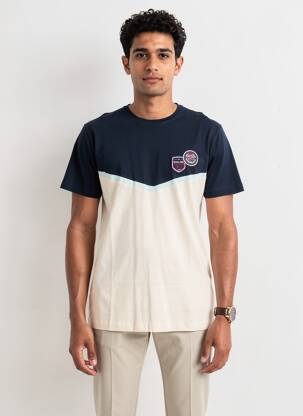 T-shirt broderie manches courtes bleu CAMBERABERO homme