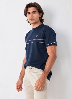 T-shirt broderie manches courtes bleu CAMBERABERO homme
