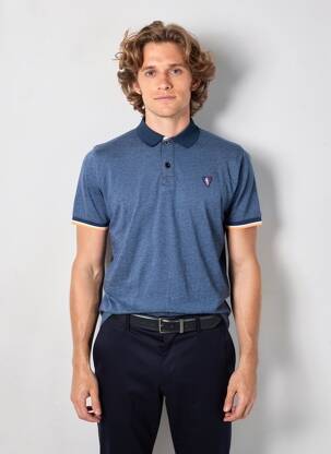 Polo tissage chiné manches courtes bleu CAMBERABERO homme