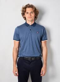 Polo tissage chiné manches courtes bleu CAMBERABERO homme