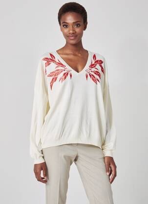 Pull col v manches longues beige ONE STEP femme