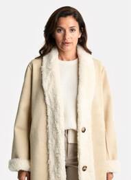 Manteau long coupe droite sans capuche beige K-DESIGN femme
