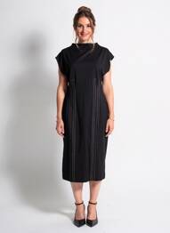 Robe mi-longue fermeture zippée au dos manches courtes noir ESCORPION femme
