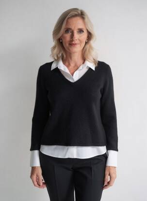 Pull coupe cintrée manches longues noir FRANK WALDER femme