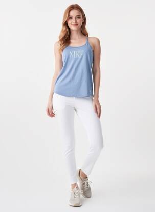 T-shirt sérigraphie floquée fines bretelles bleu NIKE femme