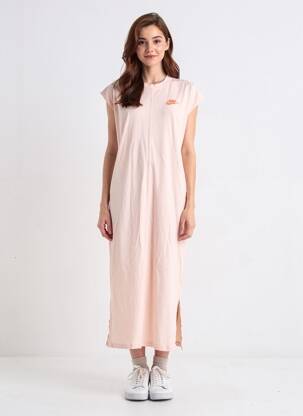 Robe longue manches courtes manches courtes rose NIKE femme