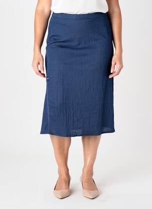 Jupe mi-longue coupe droite bleu GUY DUBOUIS femme