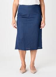 Jupe mi-longue coupe droite bleu GUY DUBOUIS femme