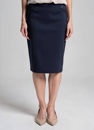 Jupe mi-longue coupe droite bleu FRANCE RIVOIRE femme