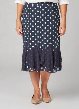 Jupe mi-longue coupe droite évasée sur le bas bleu IMPULSION femme