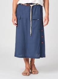 Jupe mi-longue coupe droite bleu FRANCE RIVOIRE femme