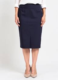Jupe mi-longue taille à pinces bleu GUY DUBOUIS femme