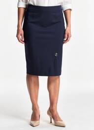 Jupe mi-longue taille à pinces bleu GUY DUBOUIS femme