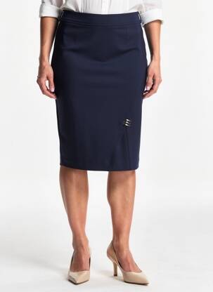 Jupe mi-longue taille à pinces bleu GUY DUBOUIS femme
