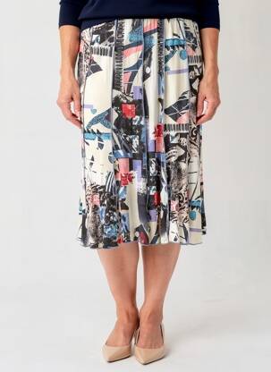Jupe mi-longue taille élastique bleu GUY DUBOUIS femme