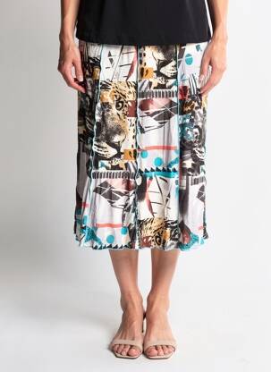 Jupe mi-longue taille élastique bleu GUY DUBOUIS femme