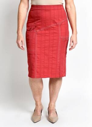 Jupe mi-longue coupe droite rouge GUY DUBOUIS femme