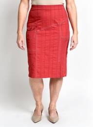 Jupe mi-longue coupe droite rouge GUY DUBOUIS femme