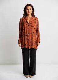 Chemisier imprimé fantaisie manches longues marron COULEURS DU TEMPS femme