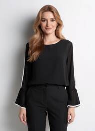Blouse col rond manches longues noir COULEURS DU TEMPS femme