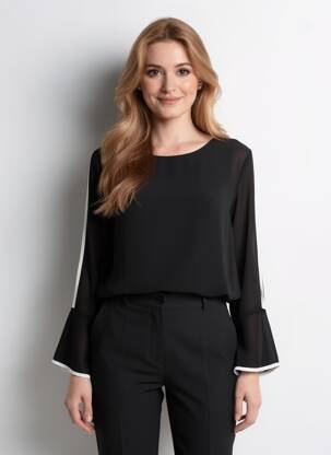 Blouse col rond manches longues noir COULEURS DU TEMPS femme