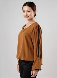 Blouse col rond manches longues marron COULEURS DU TEMPS femme