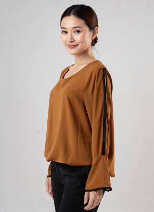 Blouse col rond manches longues marron COULEURS DU TEMPS femme