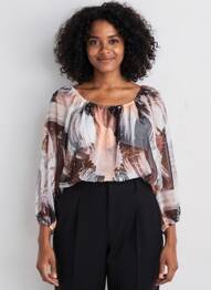Blouse imprimé fantaisie manches longues noir COULEURS DU TEMPS femme