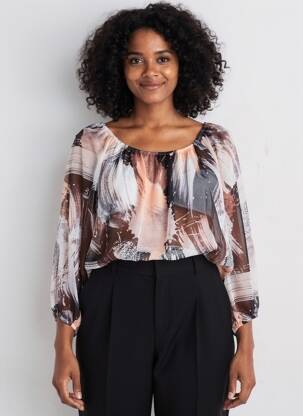 Blouse imprimé fantaisie manches longues noir COULEURS DU TEMPS femme