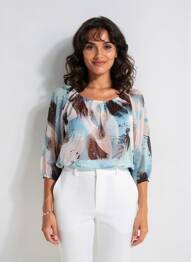 Blouse imprimé fantaisie manches longues bleu COULEURS DU TEMPS femme
