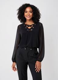 Blouse manches longues manches longues noir COULEURS DU TEMPS femme