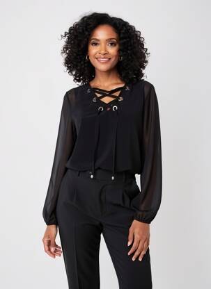 Blouse manches longues manches longues noir COULEURS DU TEMPS femme