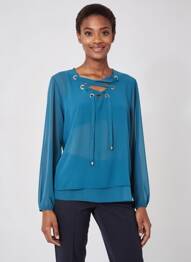 Blouse manches longues manches longues bleu COULEURS DU TEMPS femme