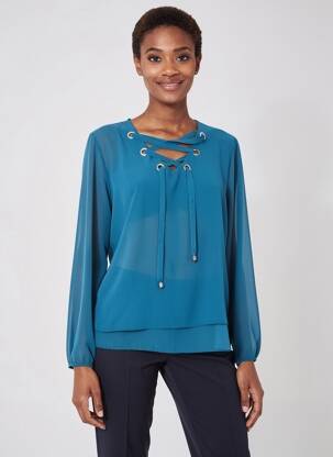 Blouse manches longues manches longues bleu COULEURS DU TEMPS femme