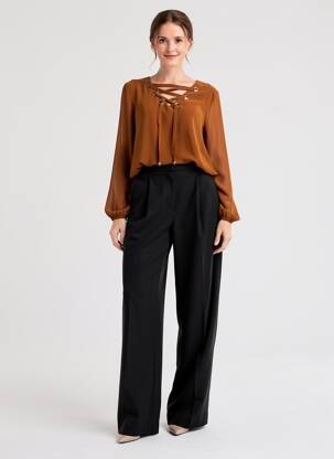 Blouse manches longues manches longues marron COULEURS DU TEMPS femme