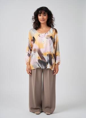 Blouse imprimé fantaisie manches longues jaune COULEURS DU TEMPS femme