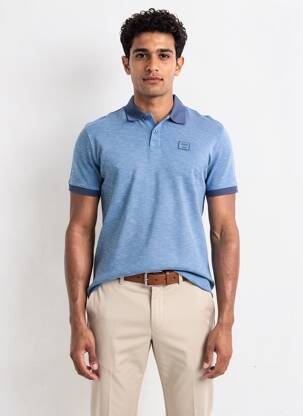 Polo tissage chiné manches courtes bleu CAMBERABERO homme