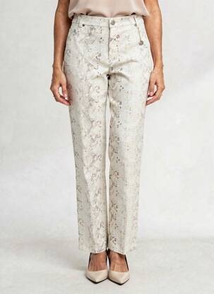 Pantalon droit fermeture zippée sous rabat boutonné gris ANNA MONTANA femme