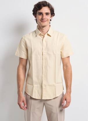 Chemise manches courtes coupe cintrée beige CAMBERABERO homme